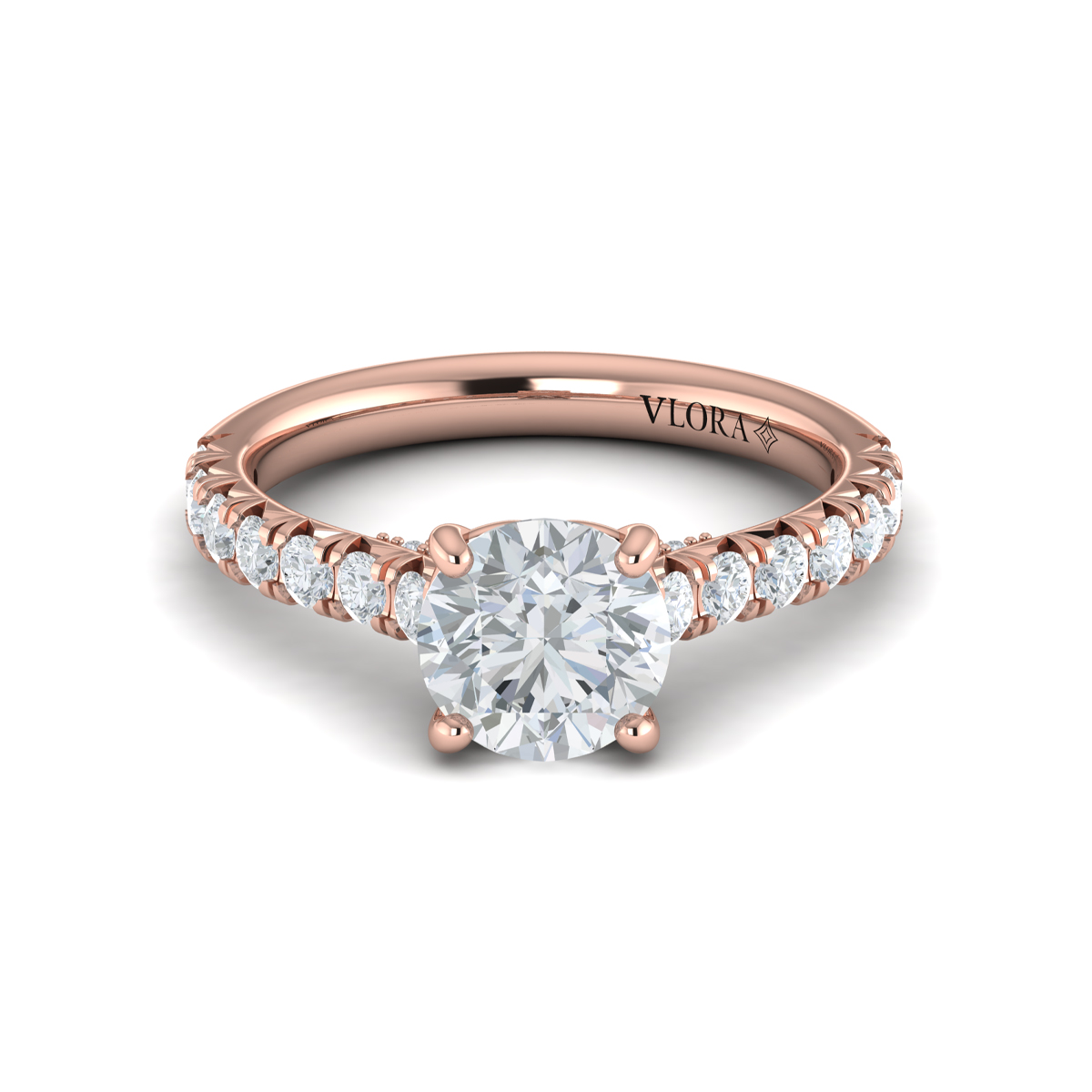 French Cathedral Round Diamond Engagement Ring