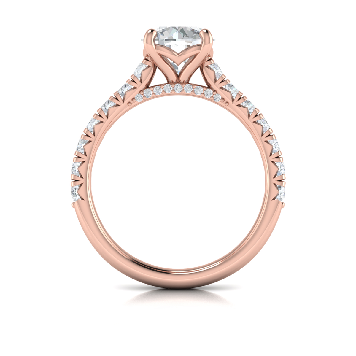 French Cathedral Round Diamond Engagement Ring