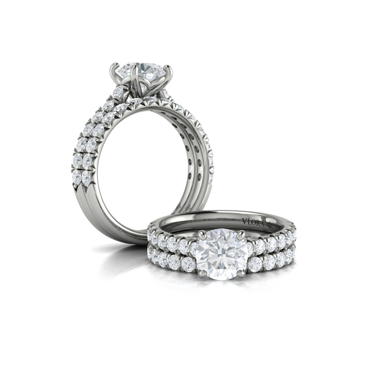 French Cathedral Round Diamond Engagement Ring