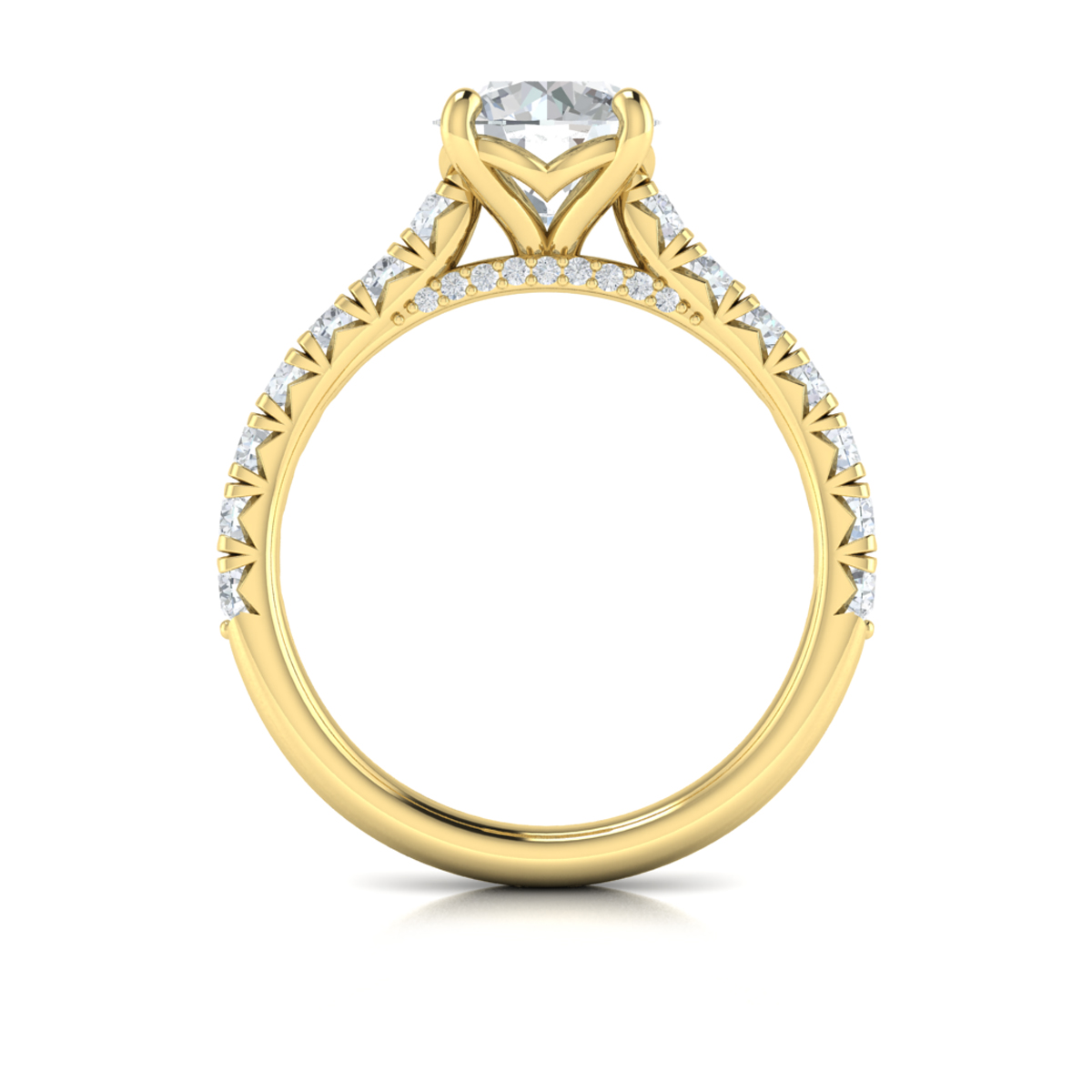 French Cathedral Round Diamond Engagement Ring