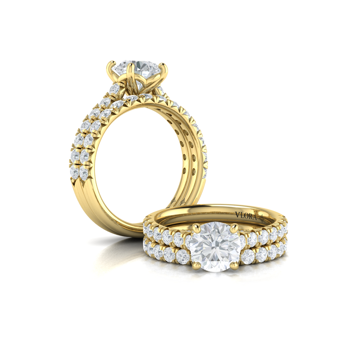 French Cathedral Round Diamond Engagement Ring