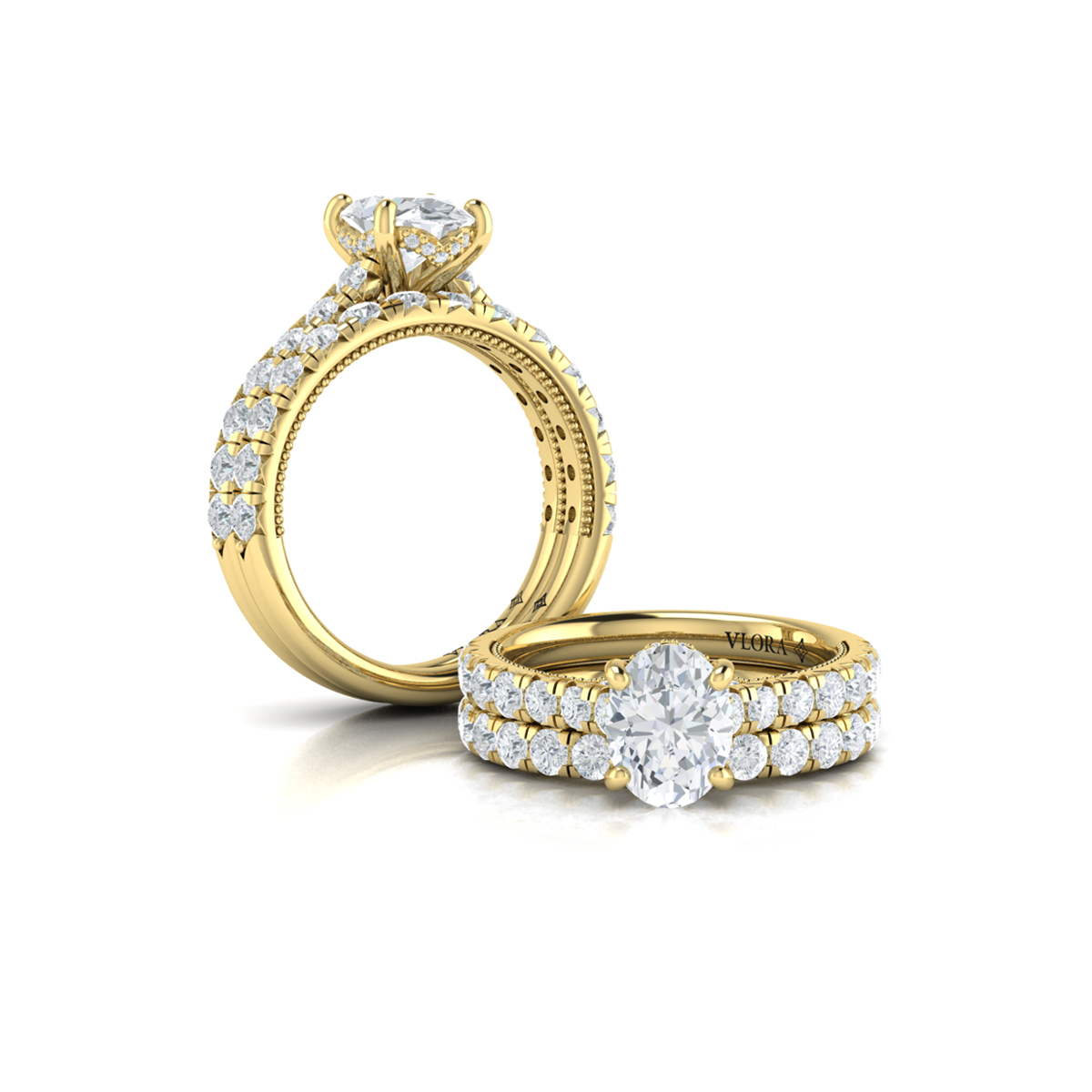 French Cathedral Oval Hidden Halo Engagement Ring