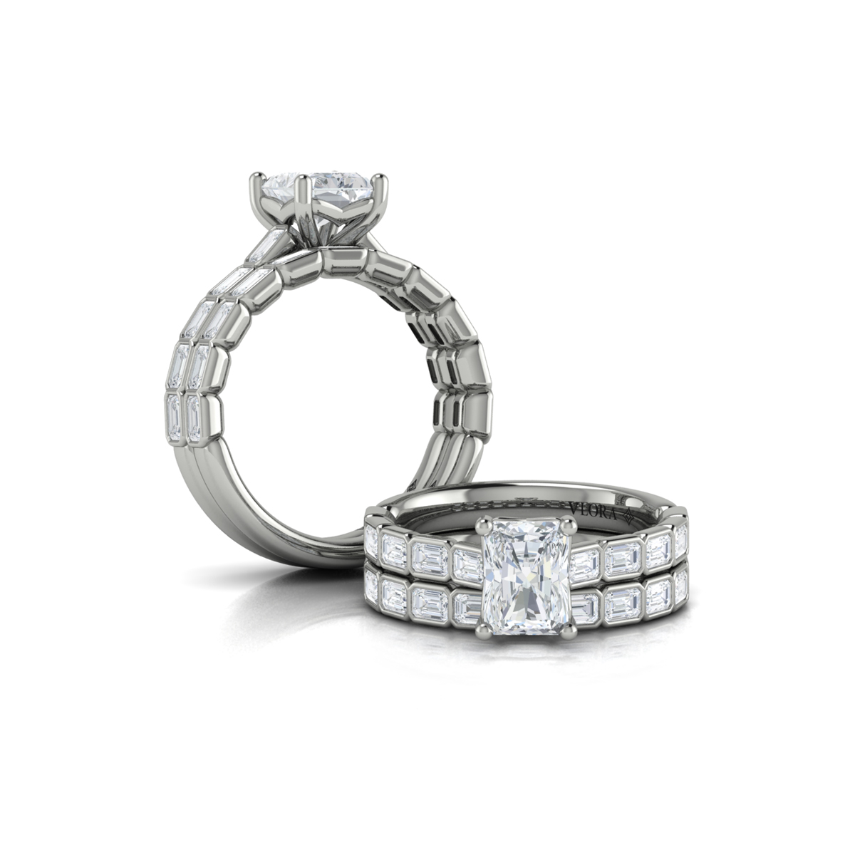 Bezeled Emerald Cut Engagement Ring