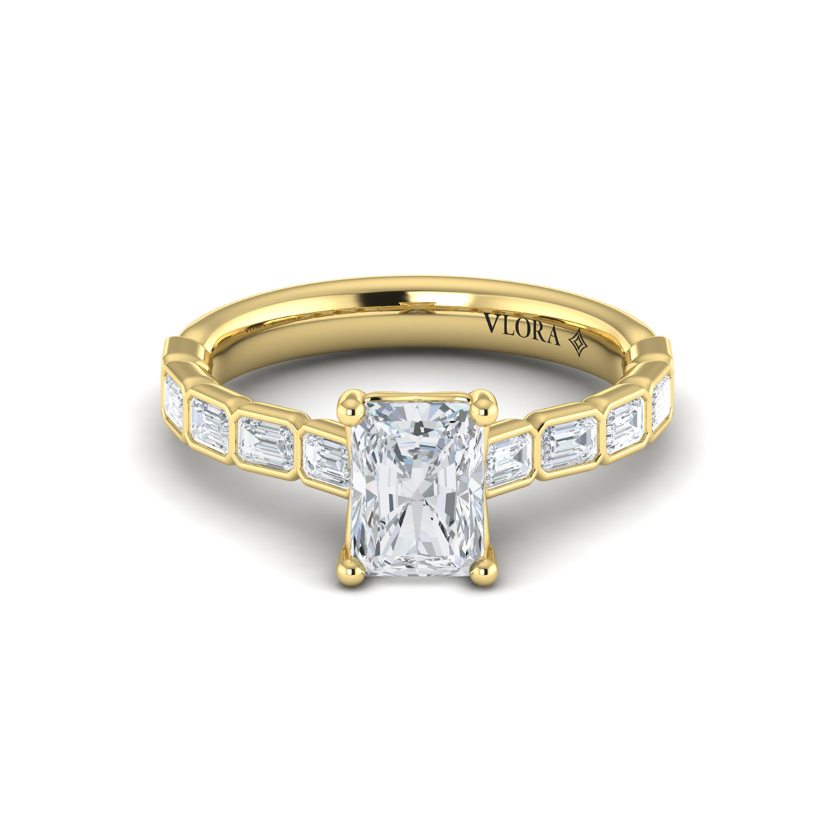 Bezeled Emerald Cut Engagement Ring