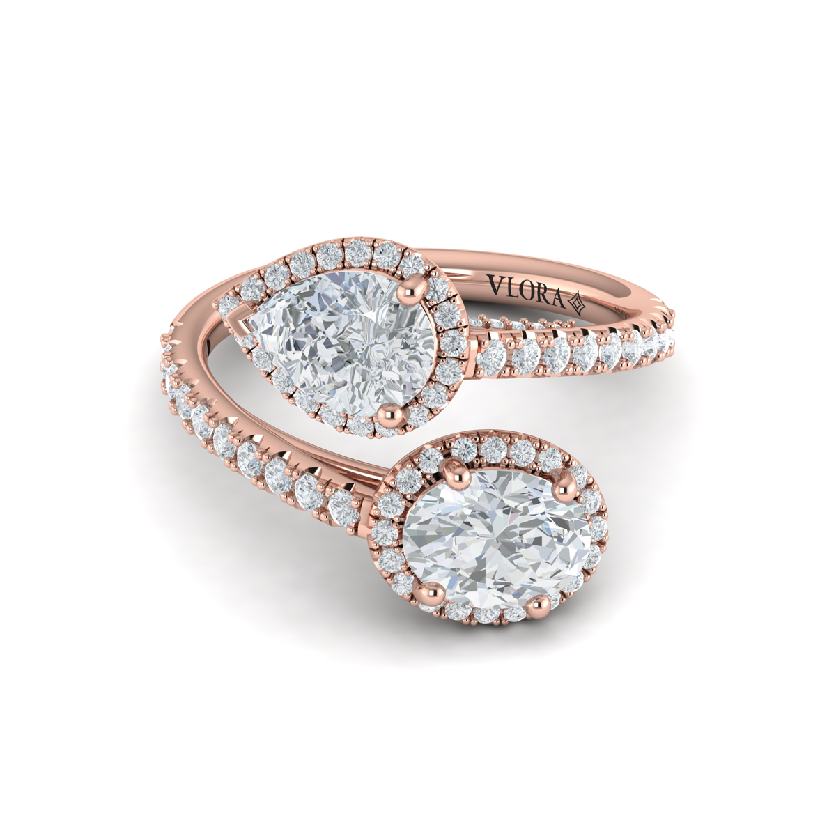Vlora Two Stone, Halo Engagement Ring