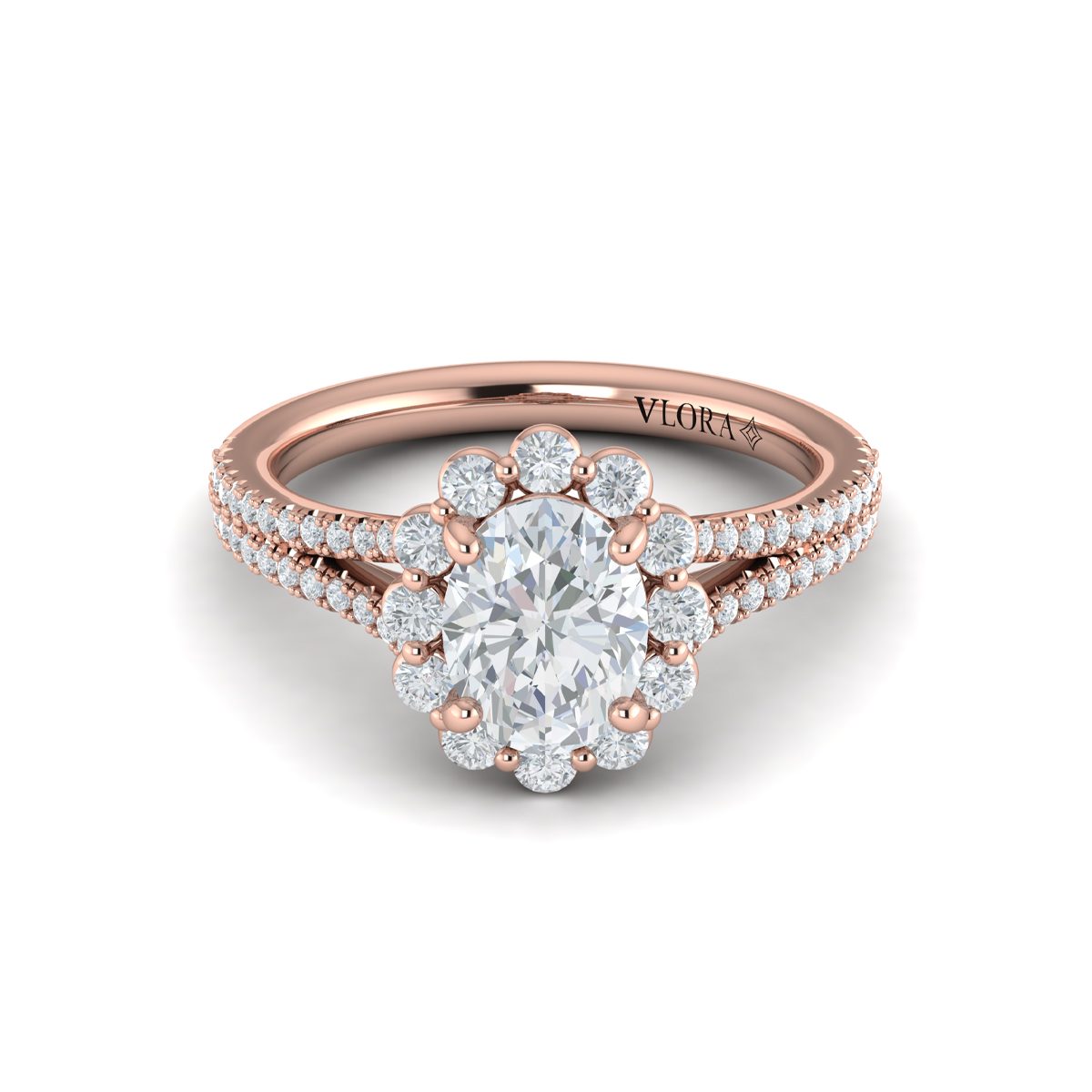 Vlora Halo, Split Shank Engagement Ring