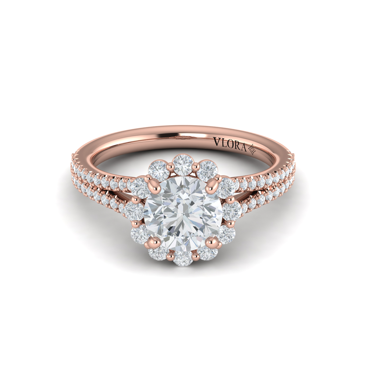 Vlora Halo, Split Shank Engagement Ring
