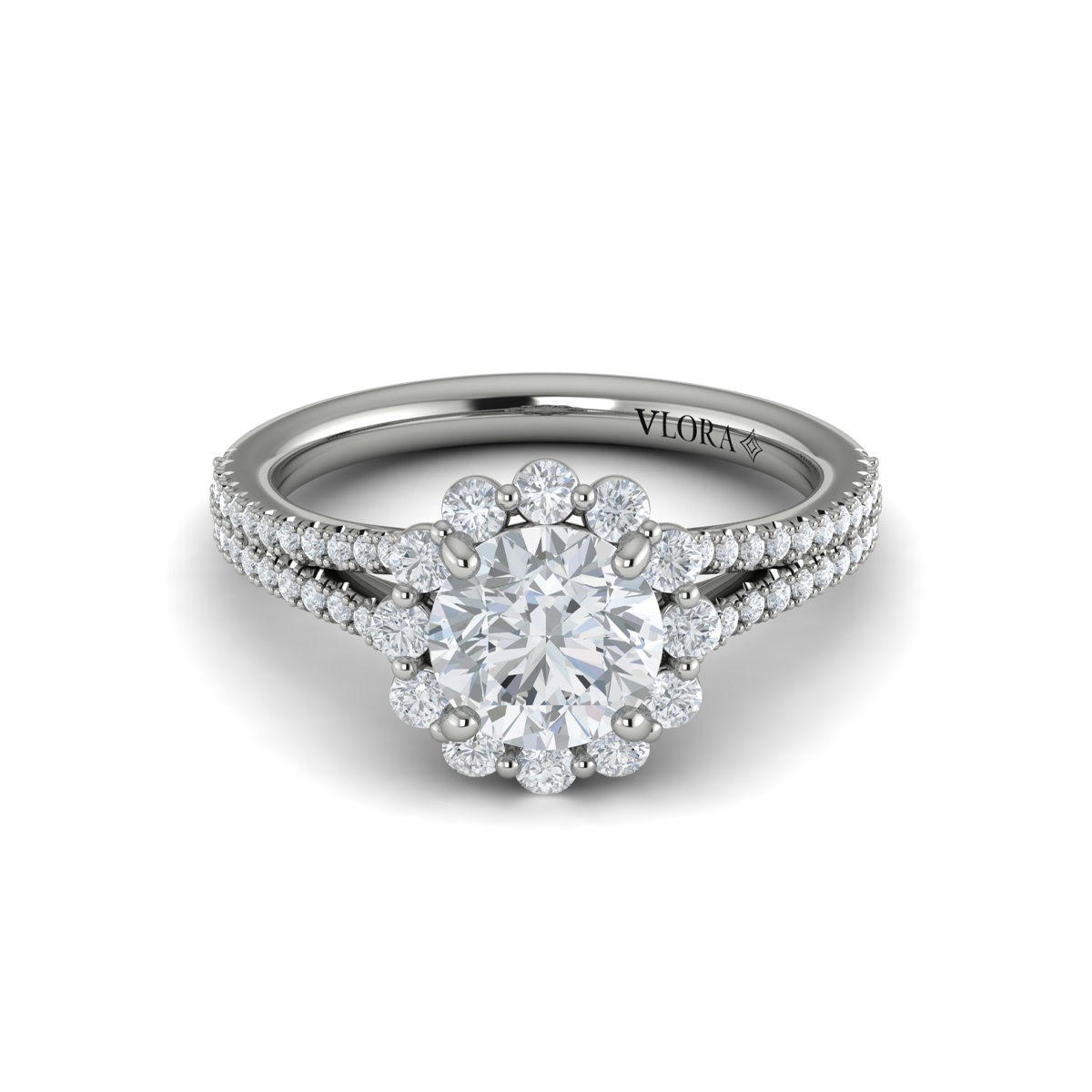 Vlora Halo, Split Shank Engagement Ring