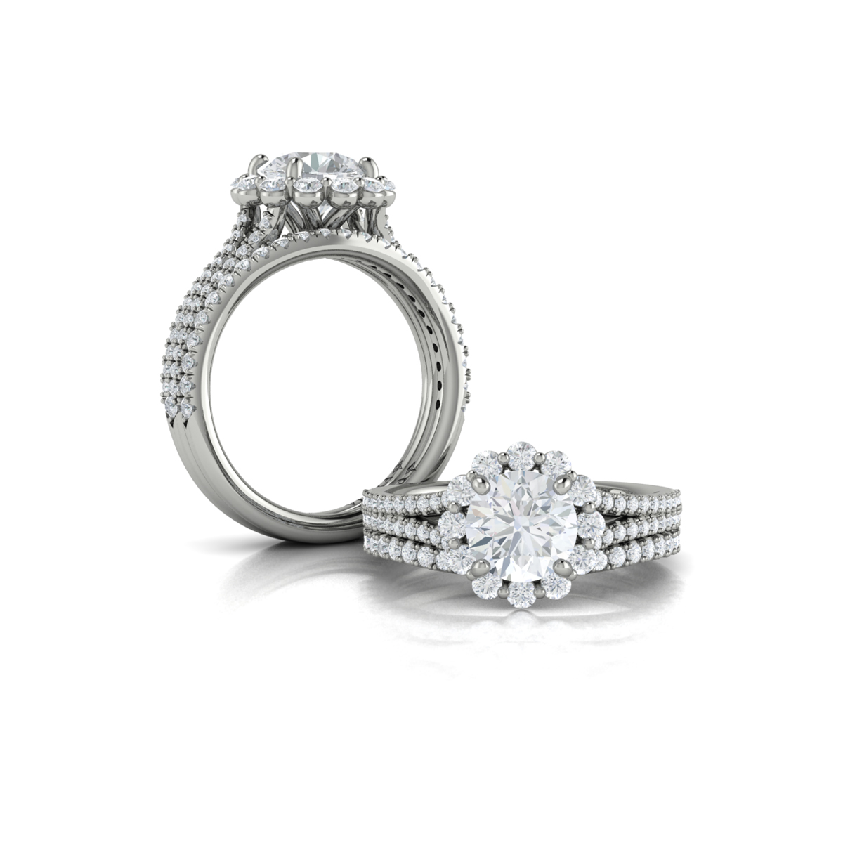 Vlora Halo, Split Shank Engagement Ring