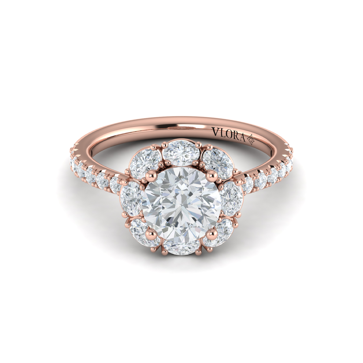 Unique Oval Halo Round Engagement Ring