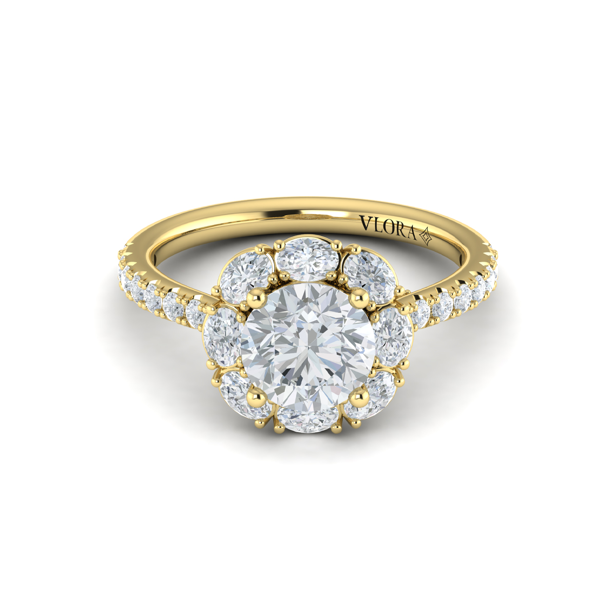 Unique Oval Halo Round Engagement Ring