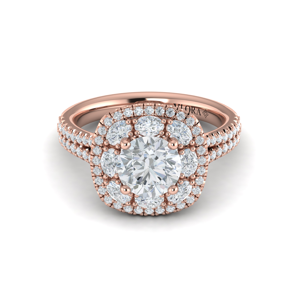 Vlora Halo, Split Shank Engagement Ring