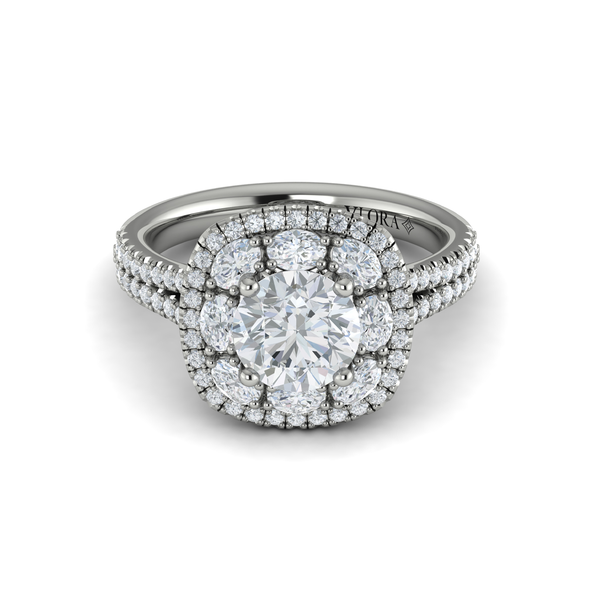Vlora Halo, Split Shank Engagement Ring