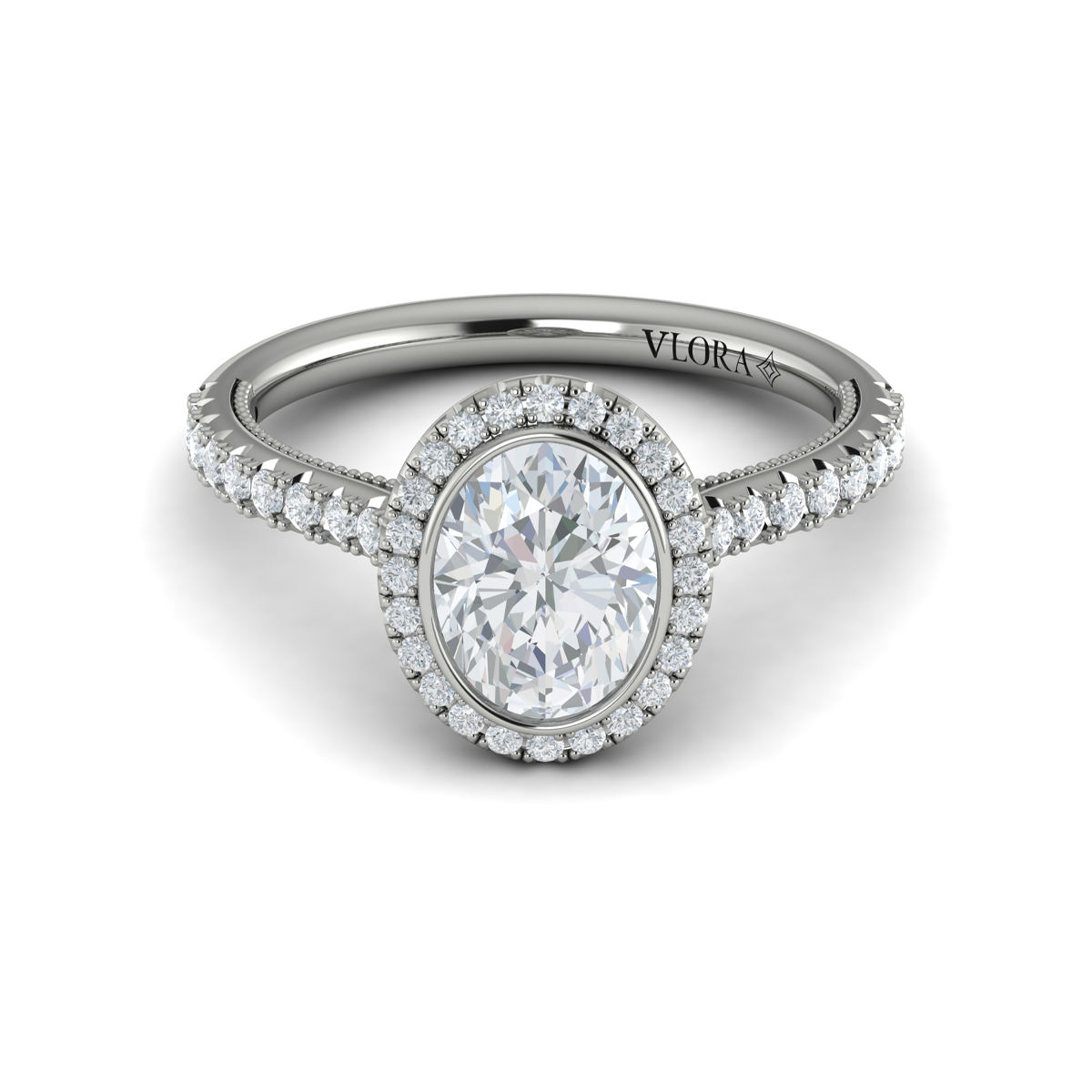 Vlora Halo, Bezel, Modern Vintage Engagement Ring