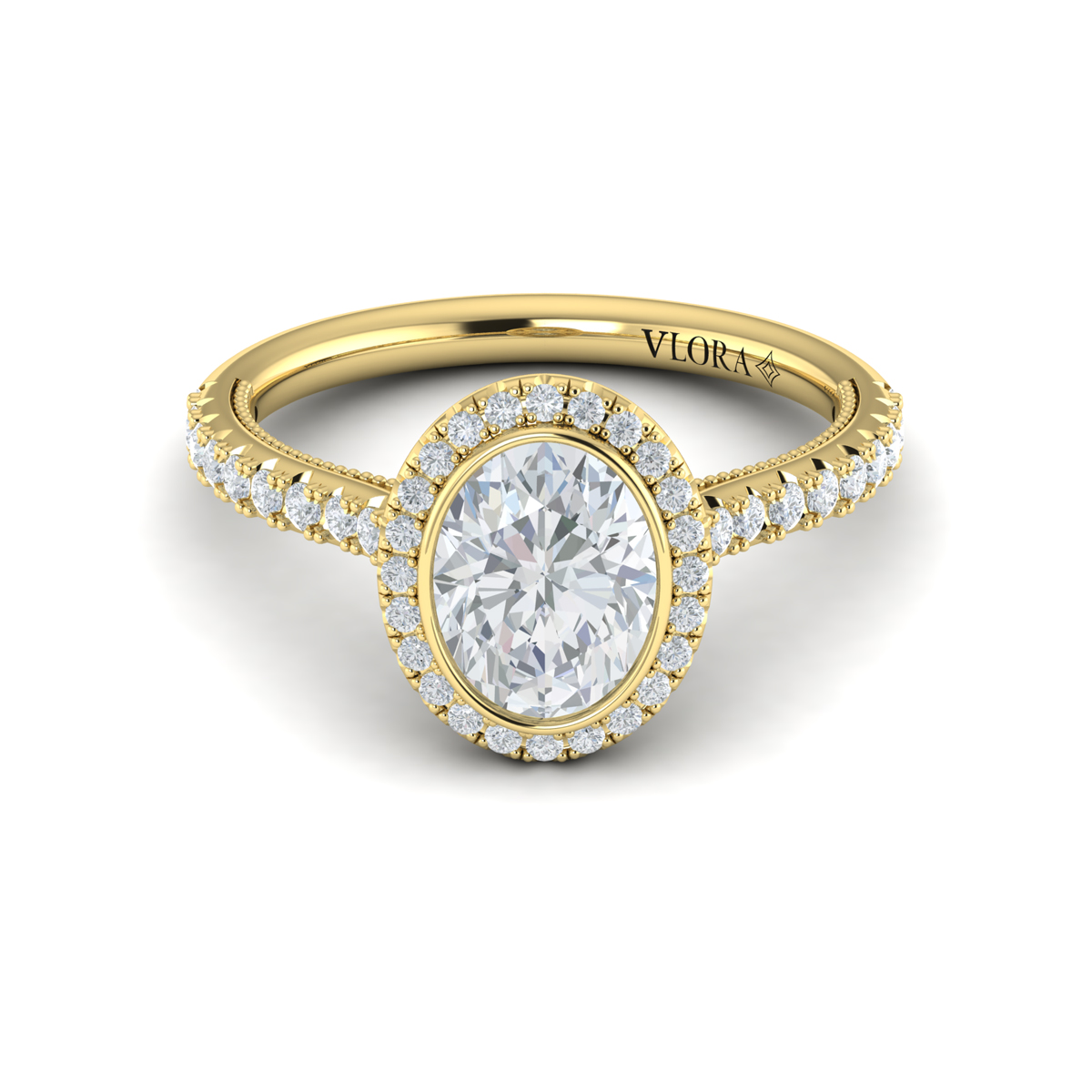 Vlora Halo, Bezel, Modern Vintage Engagement Ring