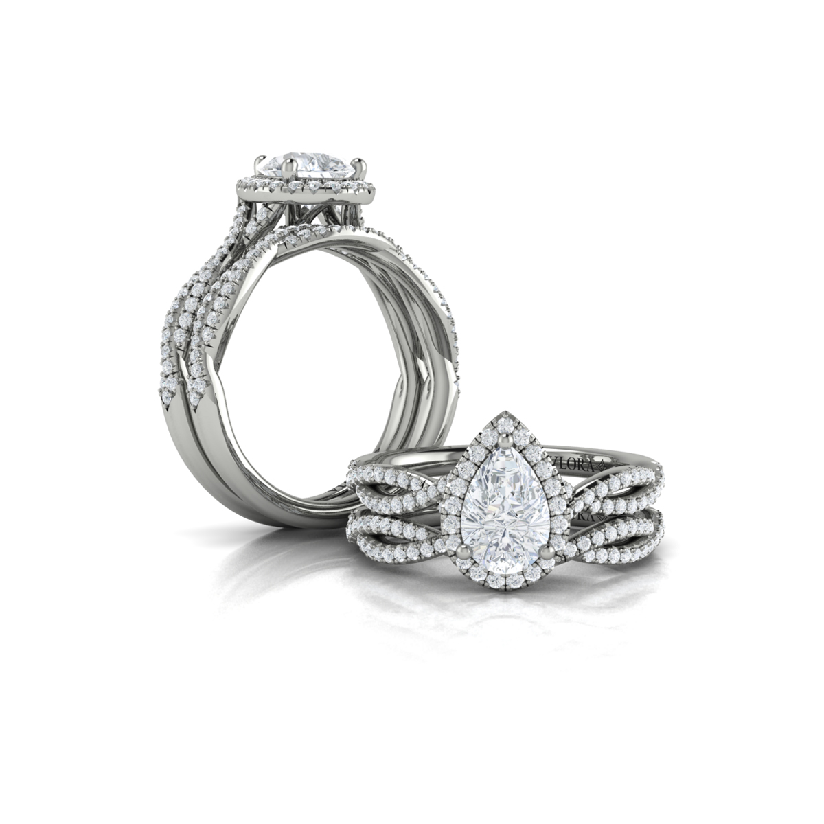 Entwined Pear Halo Engagement Ring