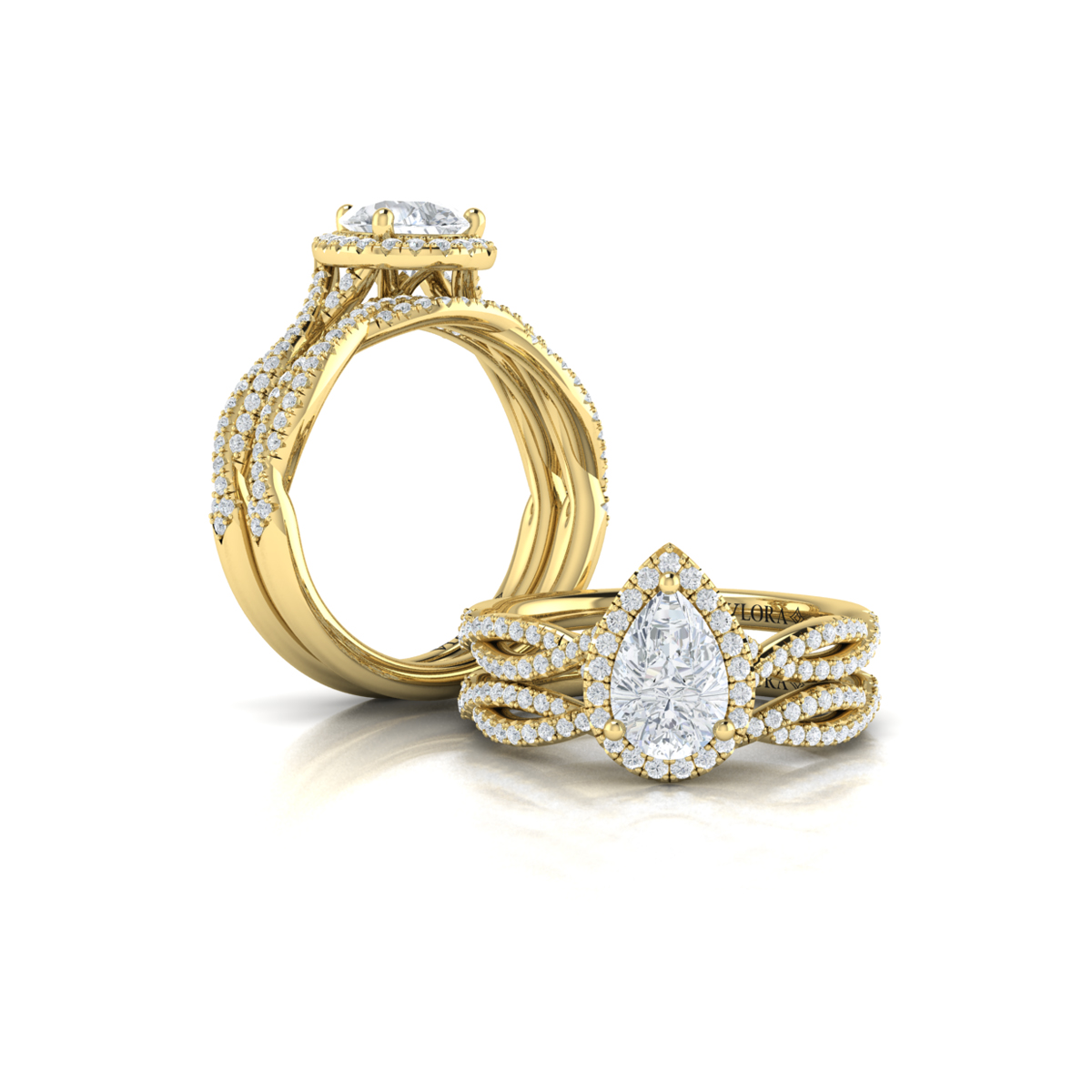 Entwined Pear Halo Engagement Ring