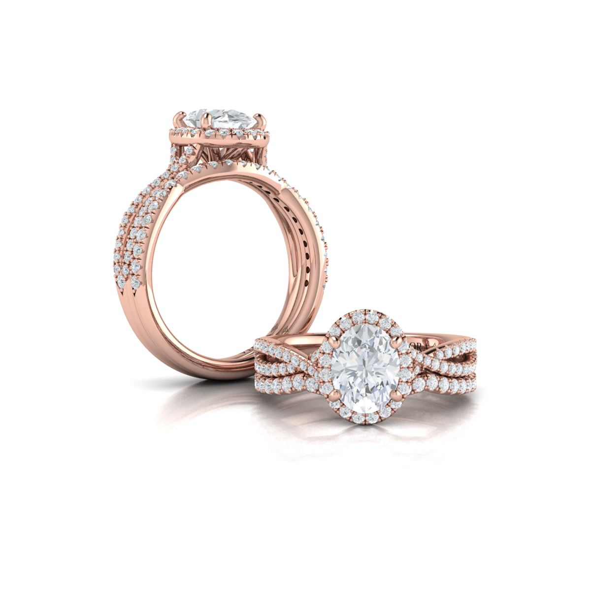 Entwined Oval Halo Engagement Ring