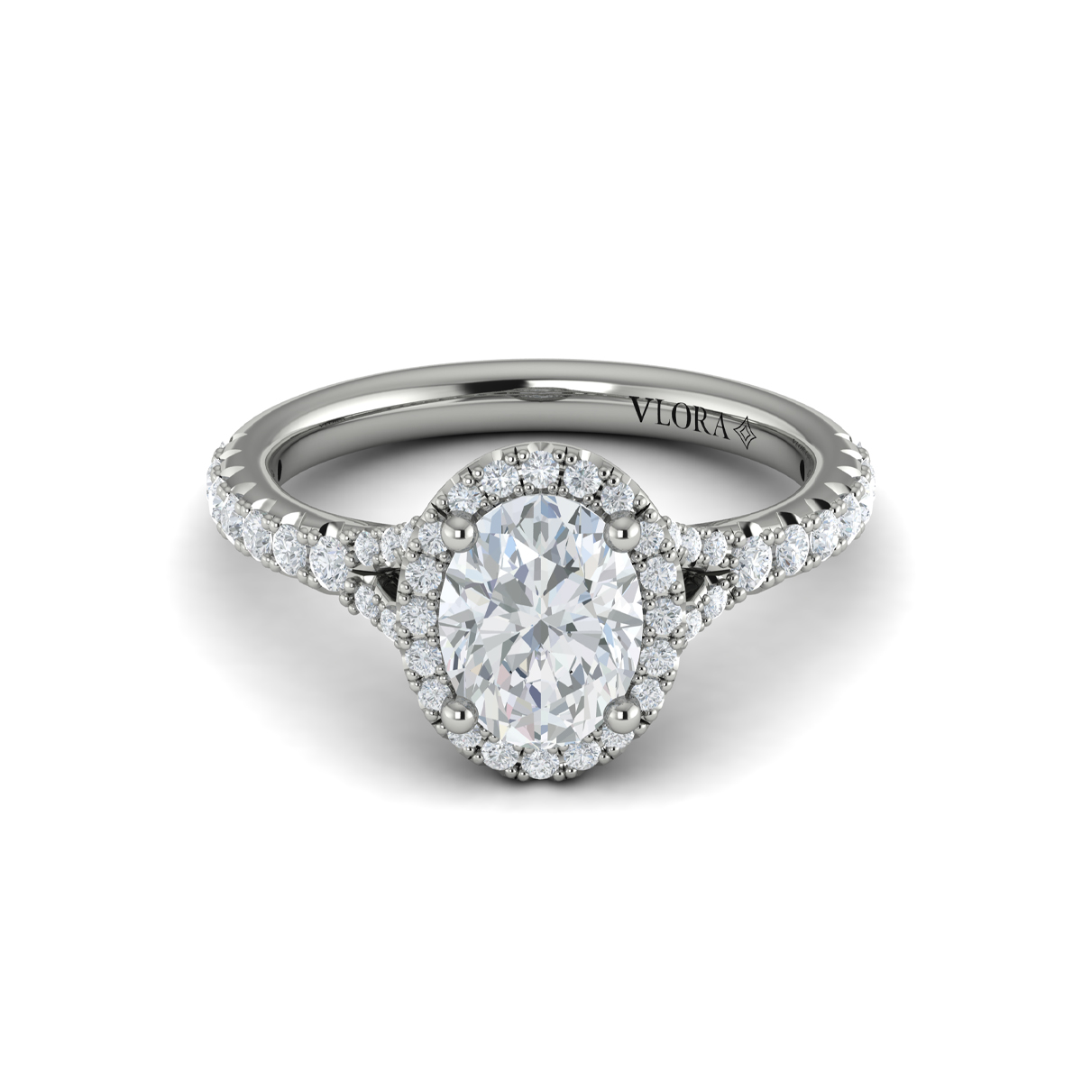 Timeless Halo Split Shank Oval Engagement Ring