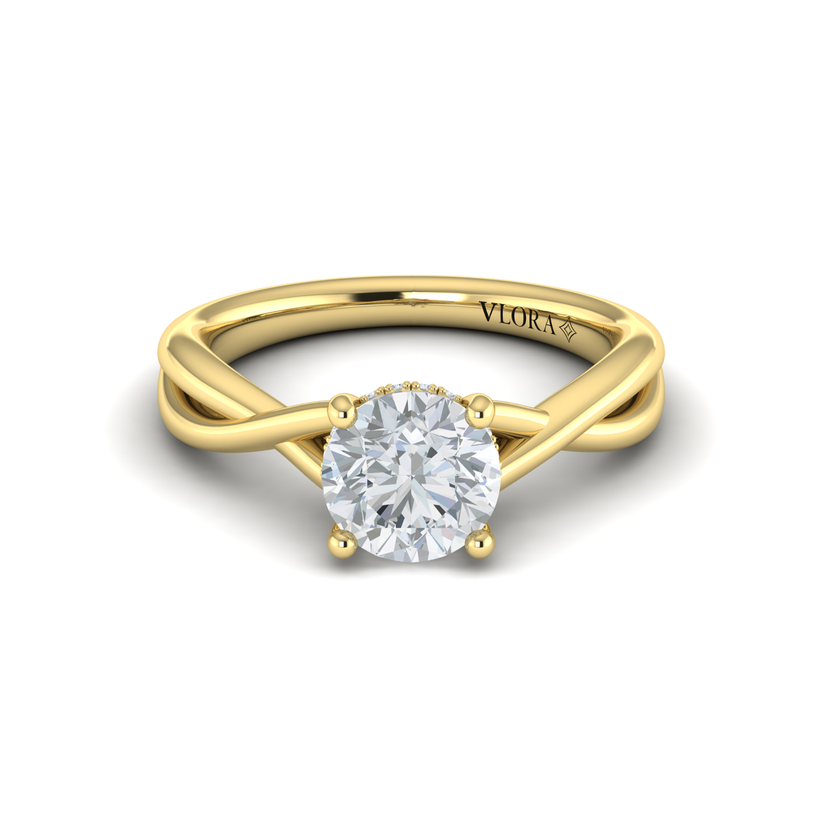 Entwined Solitaire Engagement Ring with Hidden Halo
