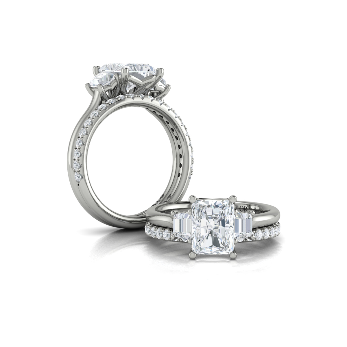 Tapestry Three Stone Emerald Cut Engagement Ring