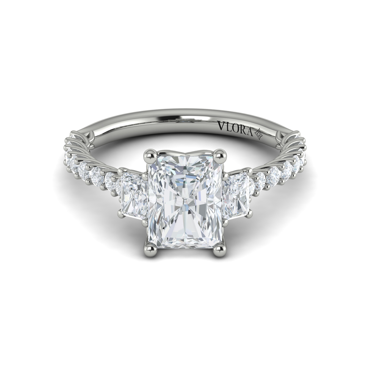 Interwoven Emerald Cut Three Stone Engagement Ring