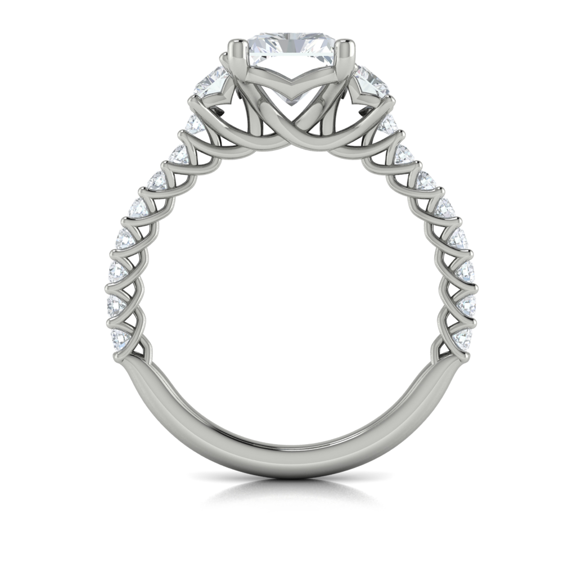 Interwoven Emerald Cut Three Stone Engagement Ring