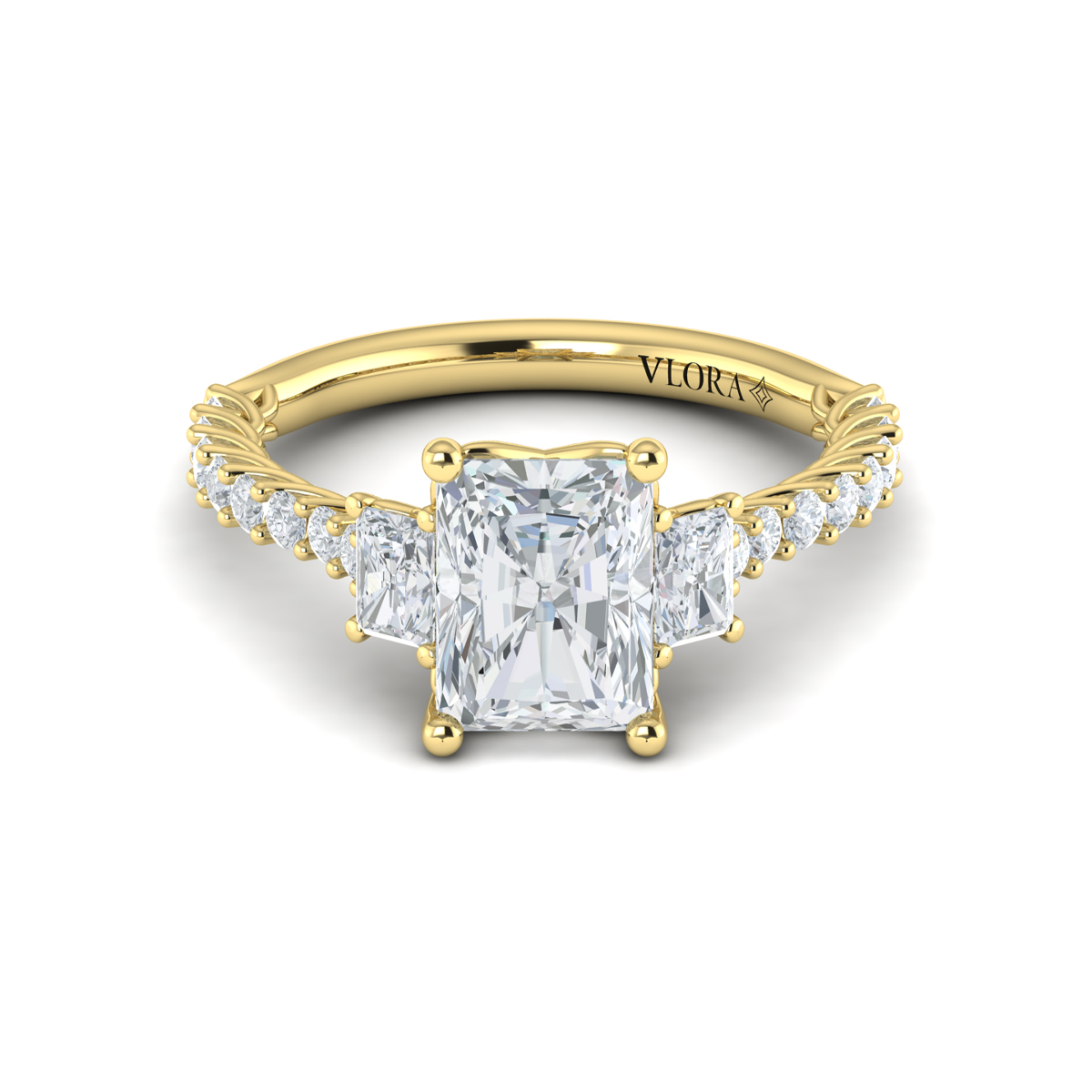 Interwoven Emerald Cut Three Stone Engagement Ring