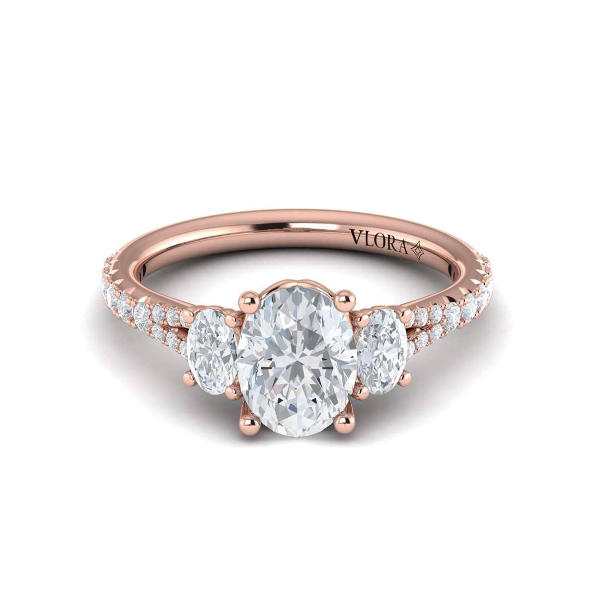 Vlora Three Stone, Split Shank Engagement Ring
