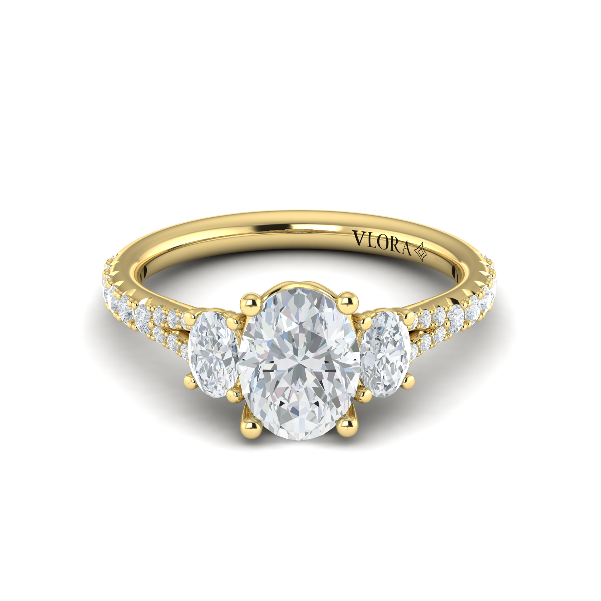 Vlora Three Stone, Split Shank Engagement Ring
