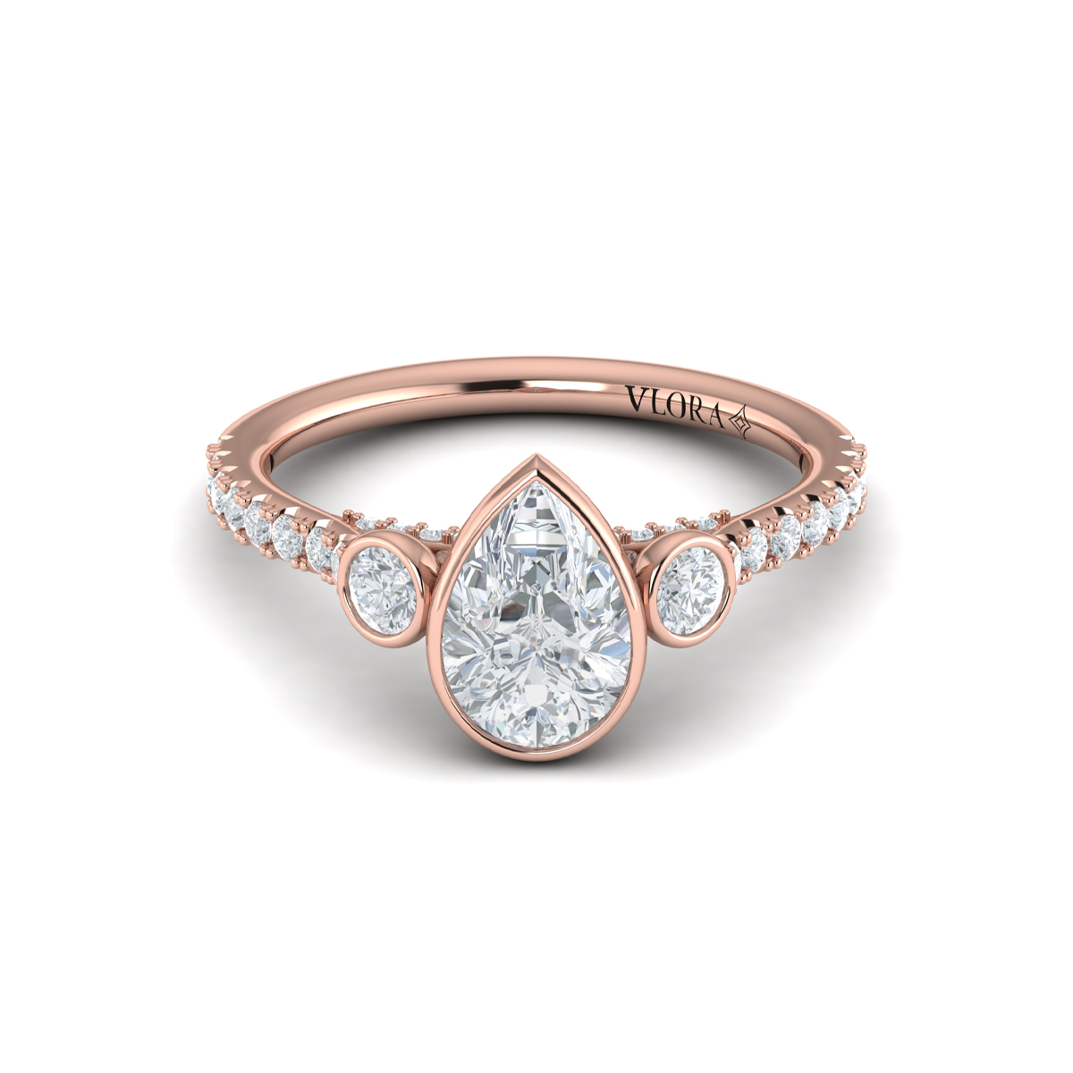 Vlora Three Stone, Bezel Engagement Ring