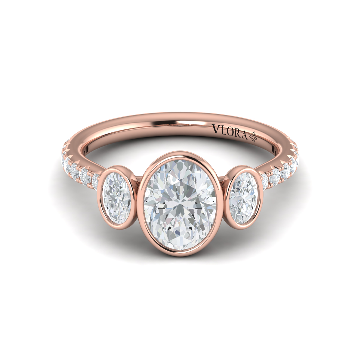 Vlora Three Stone, Bezel Engagement Ring