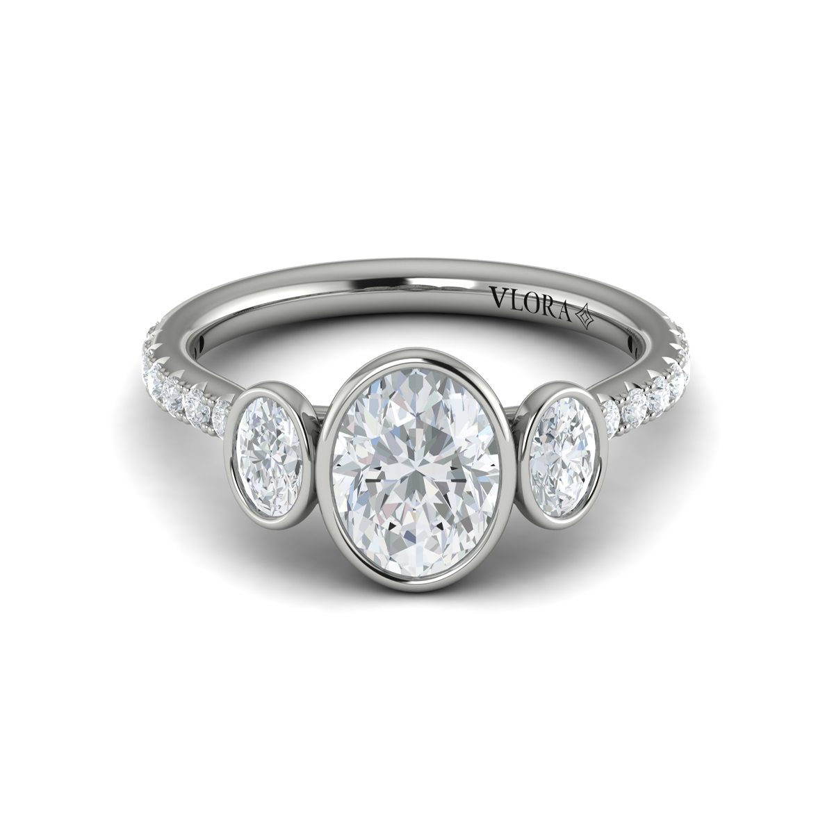 Trio Oval Bezel Engagement Ring