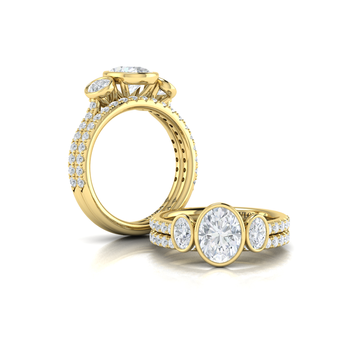 Trio Oval Bezel Engagement Ring