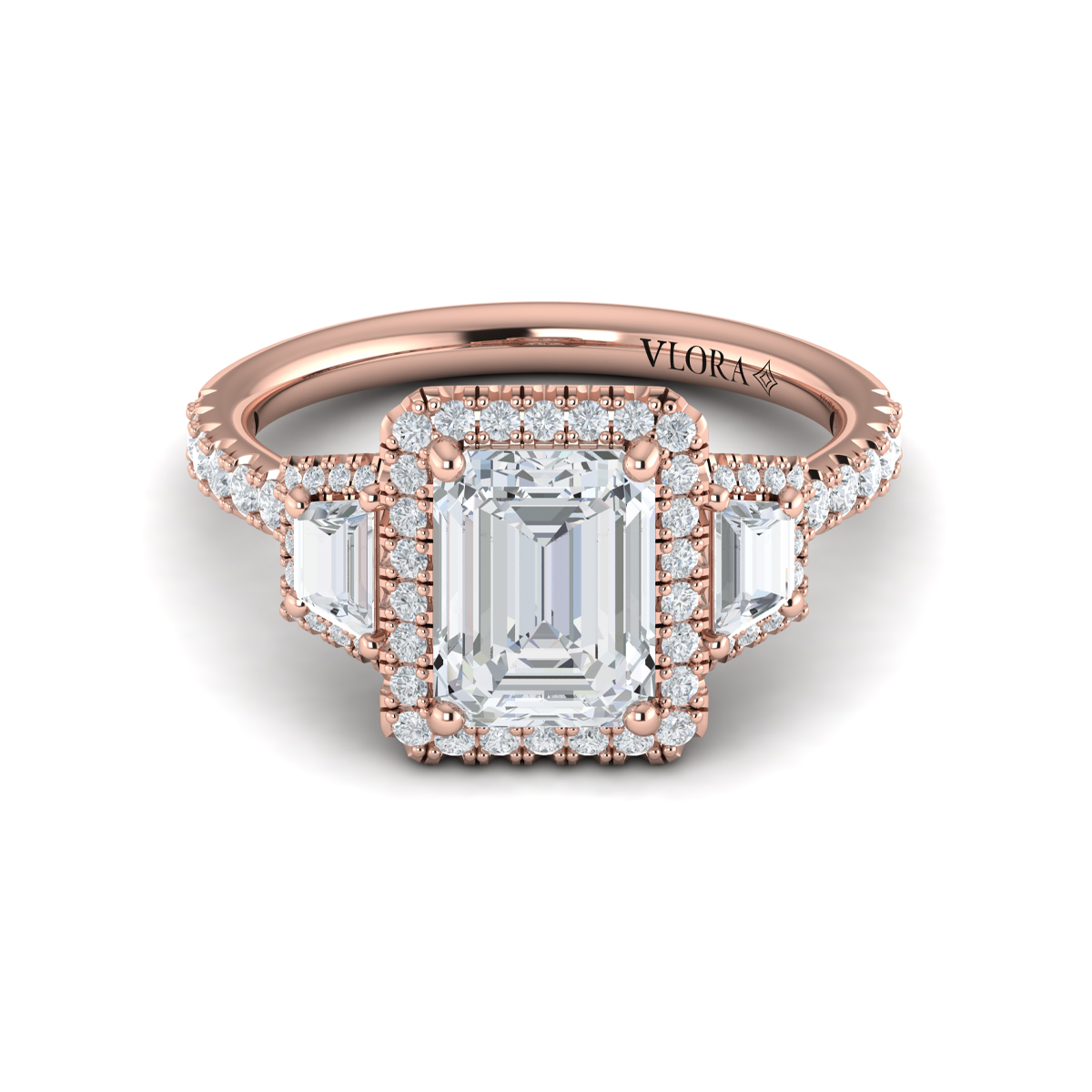 Vlora Three Stone, Halo Engagement Ring