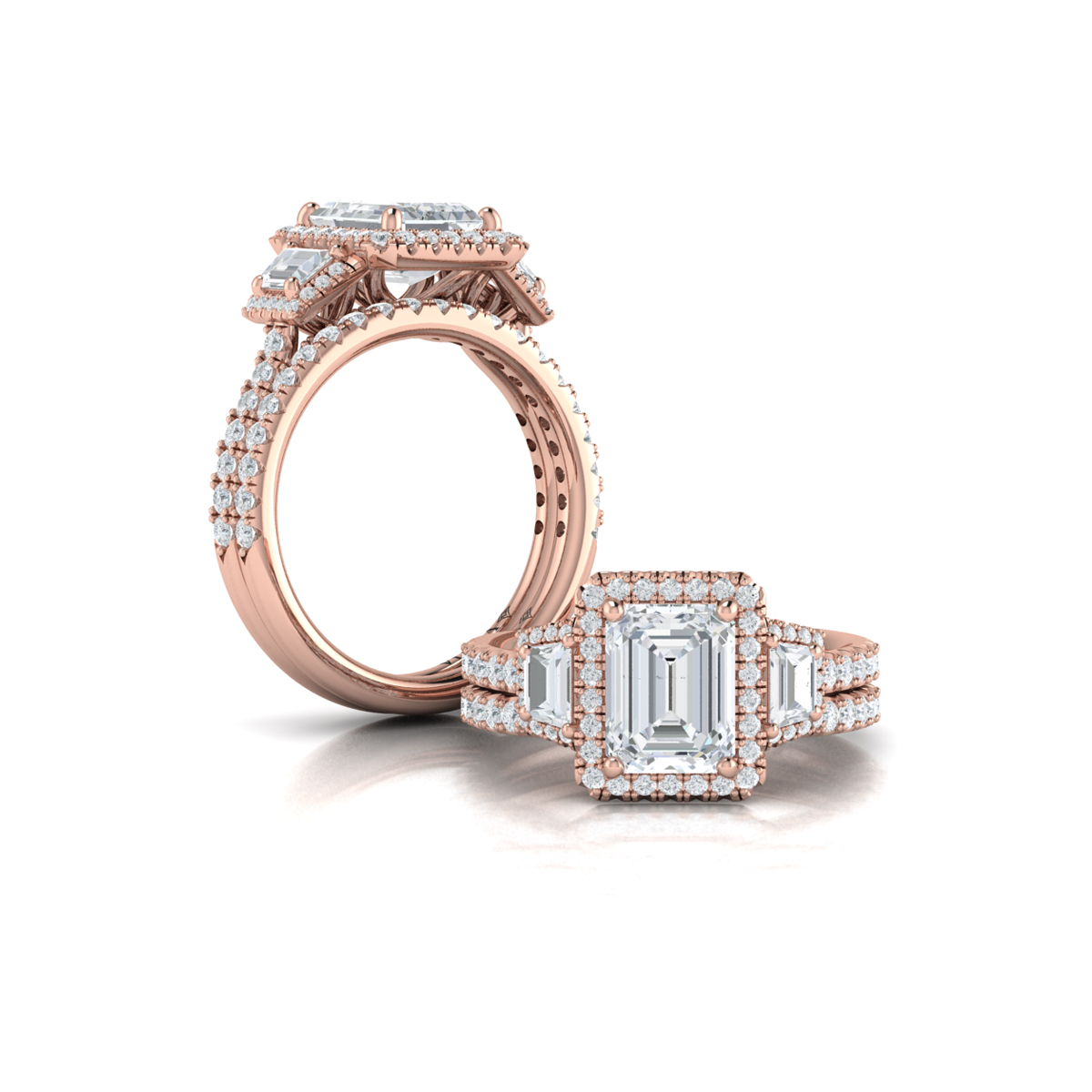 Vlora Three Stone, Halo Engagement Ring