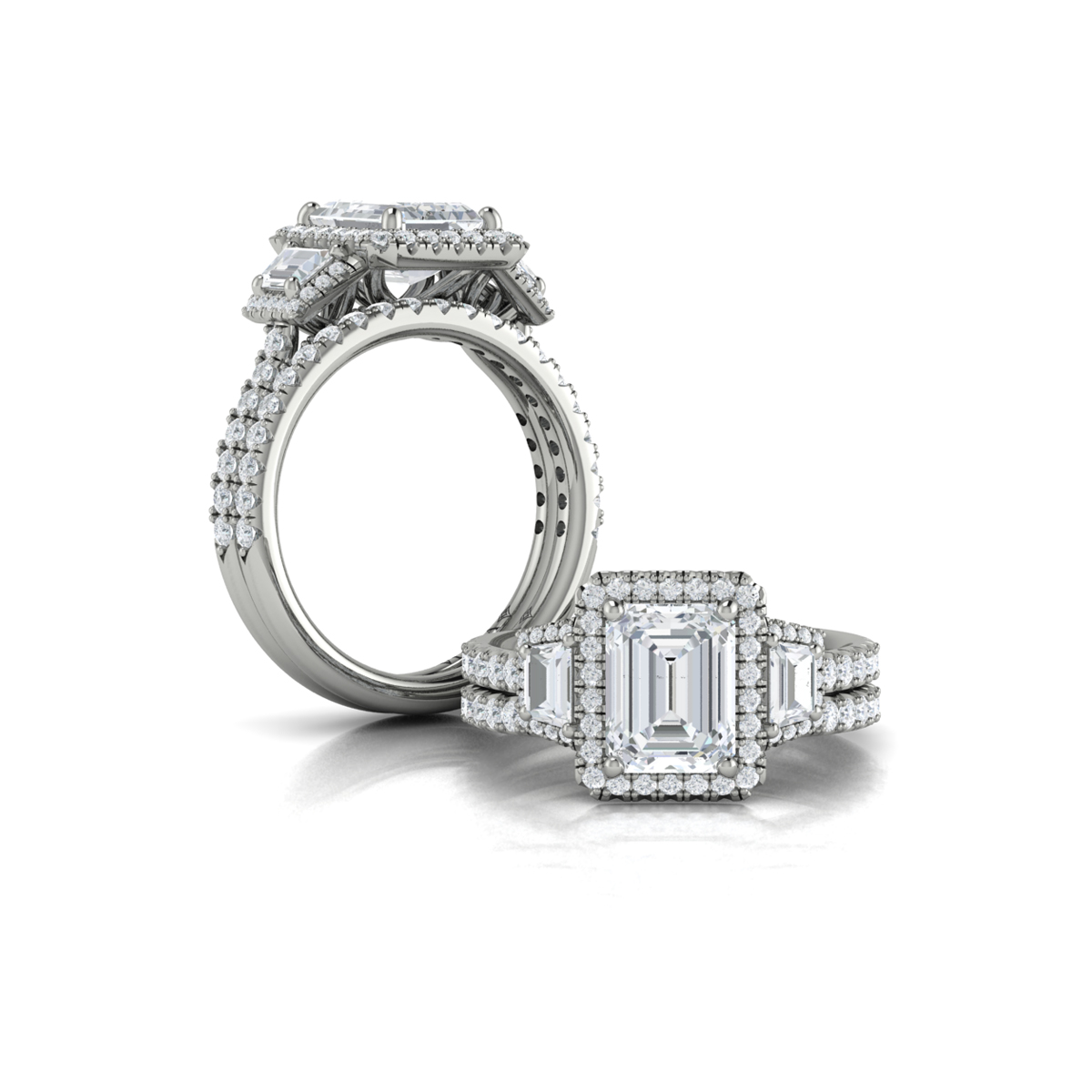 Vlora Three Stone, Halo Engagement Ring