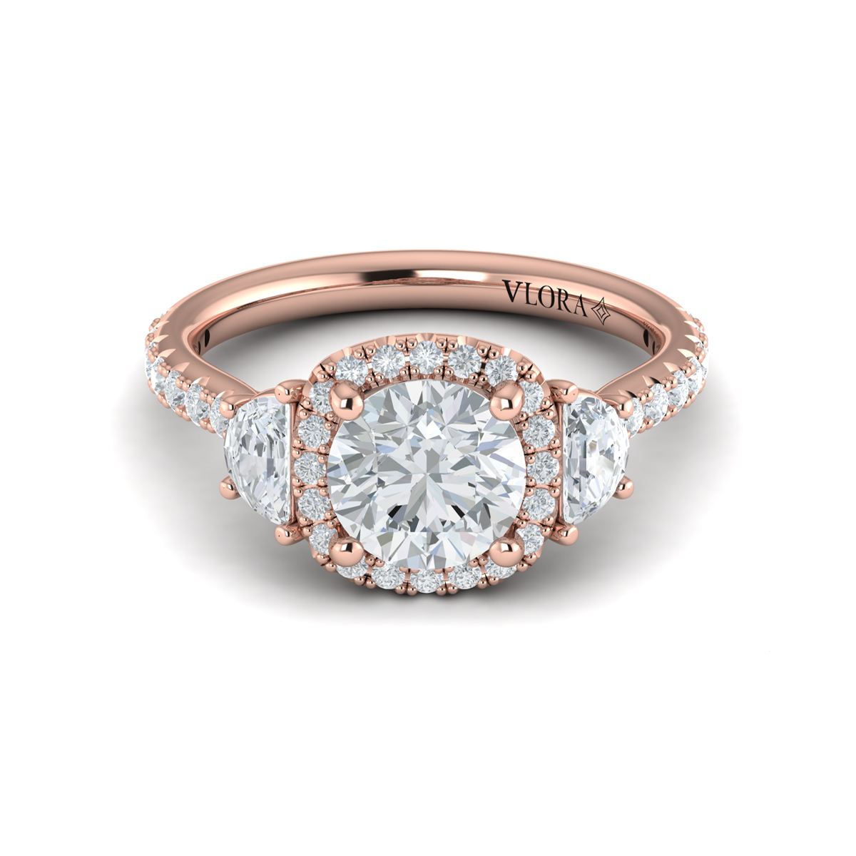 Vlora Three Stone, Halo Engagement Ring