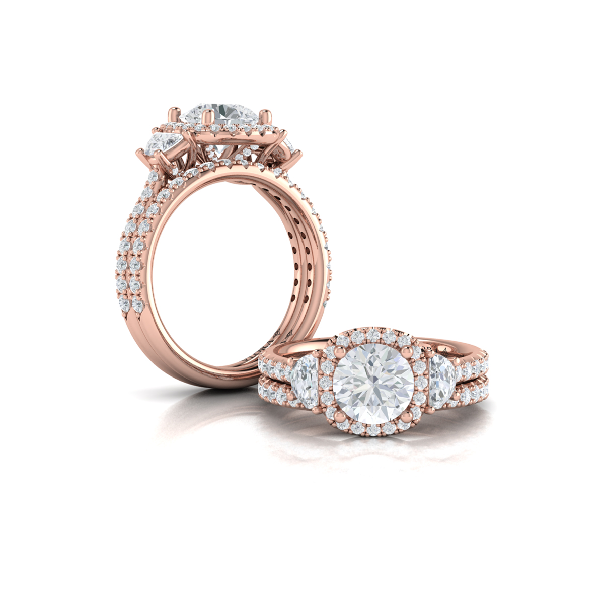 Vlora Three Stone, Halo Engagement Ring