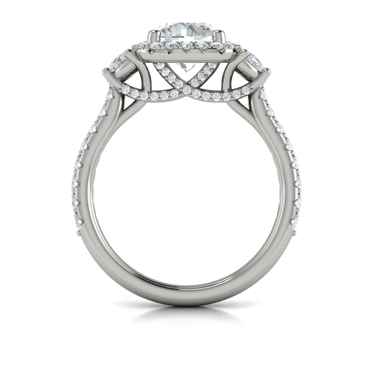 Vlora Three Stone, Halo Engagement Ring
