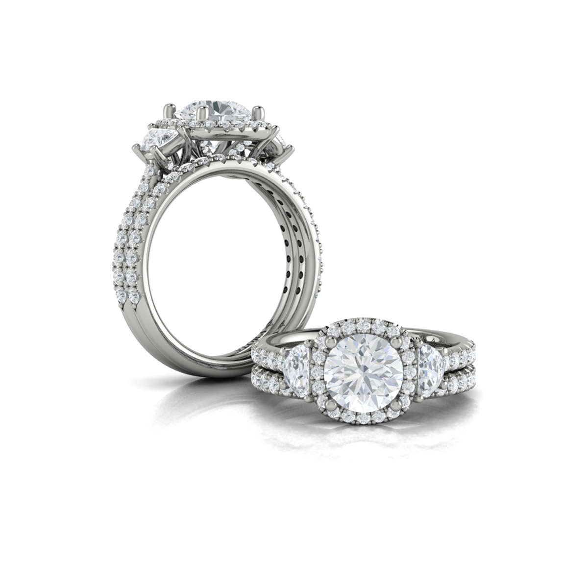 Vlora Three Stone, Halo Engagement Ring