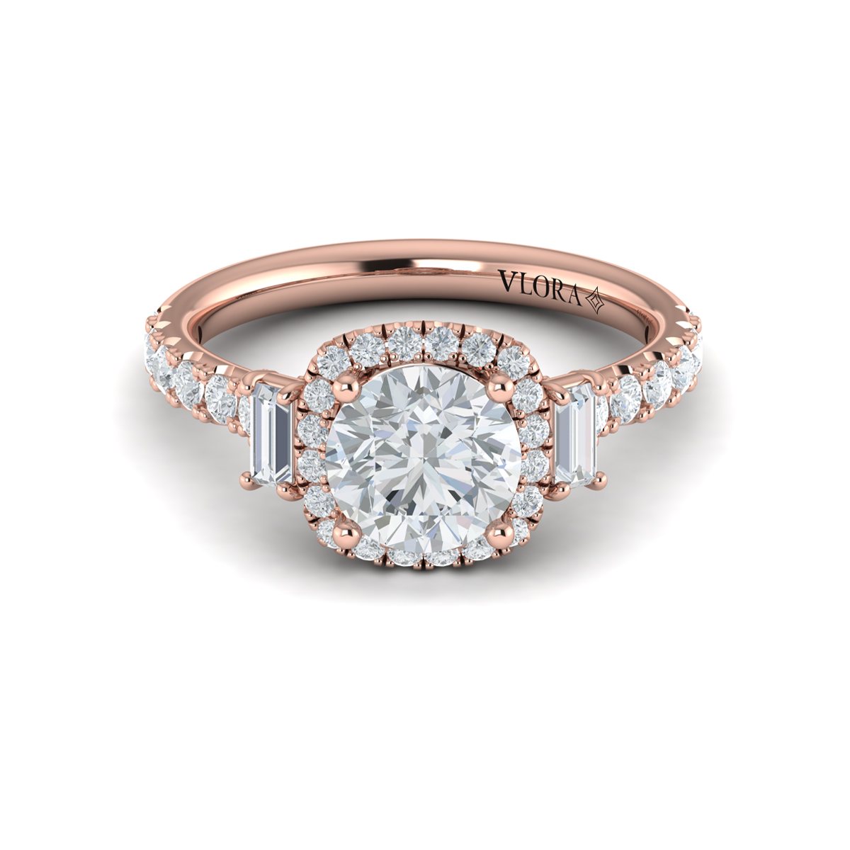 Vlora Three Stone, Halo Engagement Ring