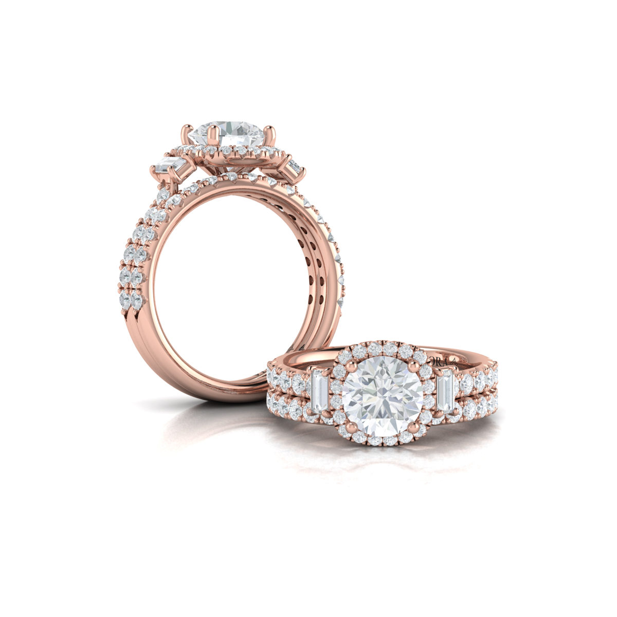 Vlora Three Stone, Halo Engagement Ring