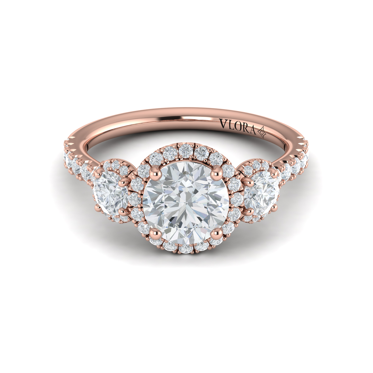Vlora Three Stone, Halo Engagement Ring