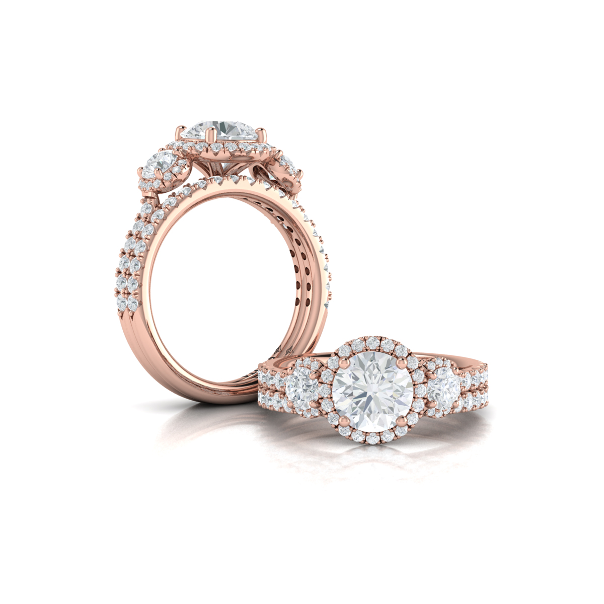 Vlora Three Stone, Halo Engagement Ring