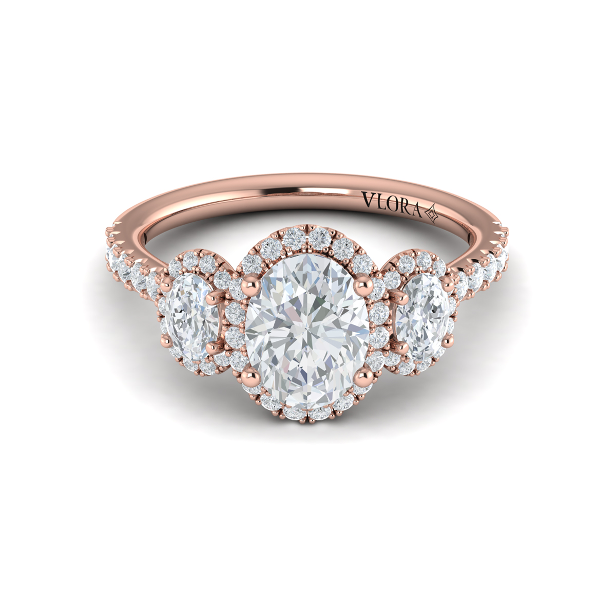 Vlora Three Stone, Halo Engagement Ring