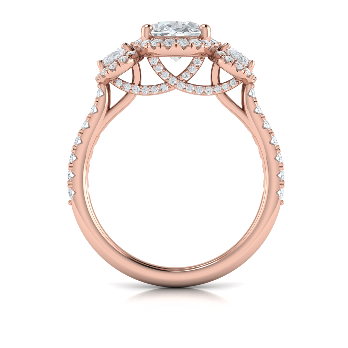 Vlora Three Stone, Halo Engagement Ring