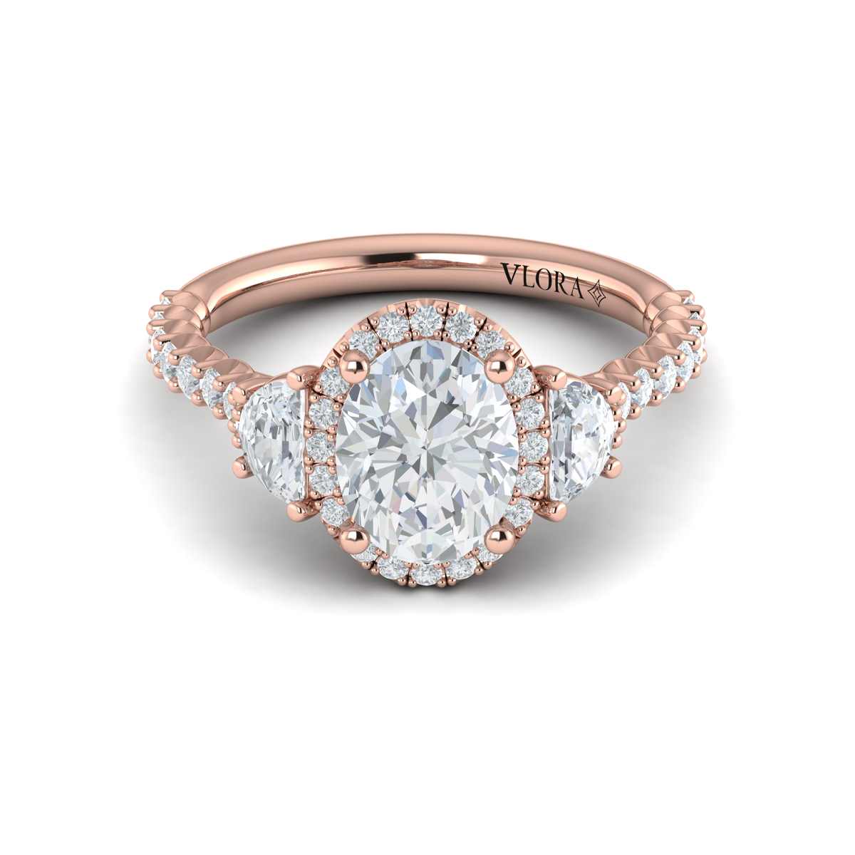 Vlora Three Stone, Halo Engagement Ring