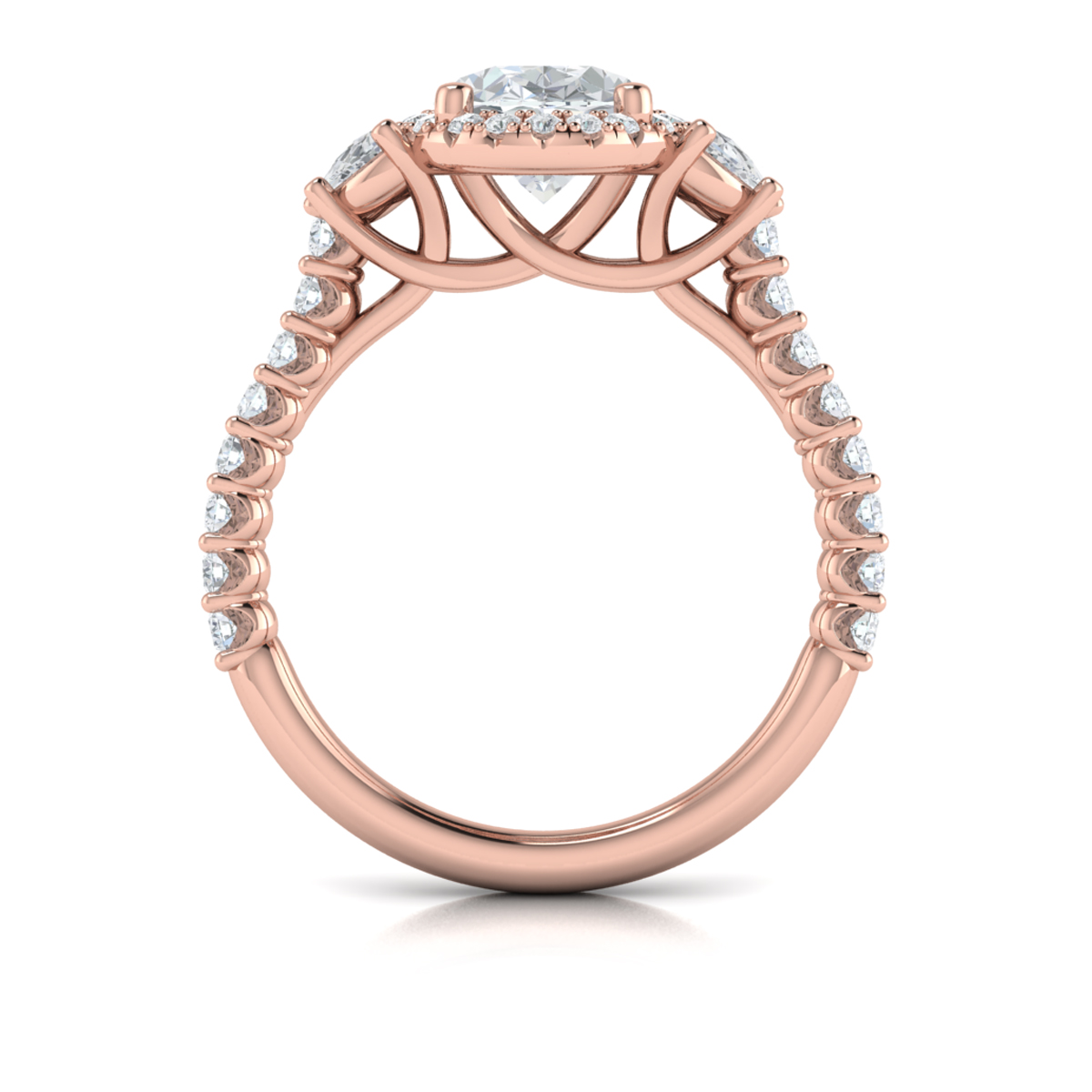 Vlora Three Stone, Halo Engagement Ring