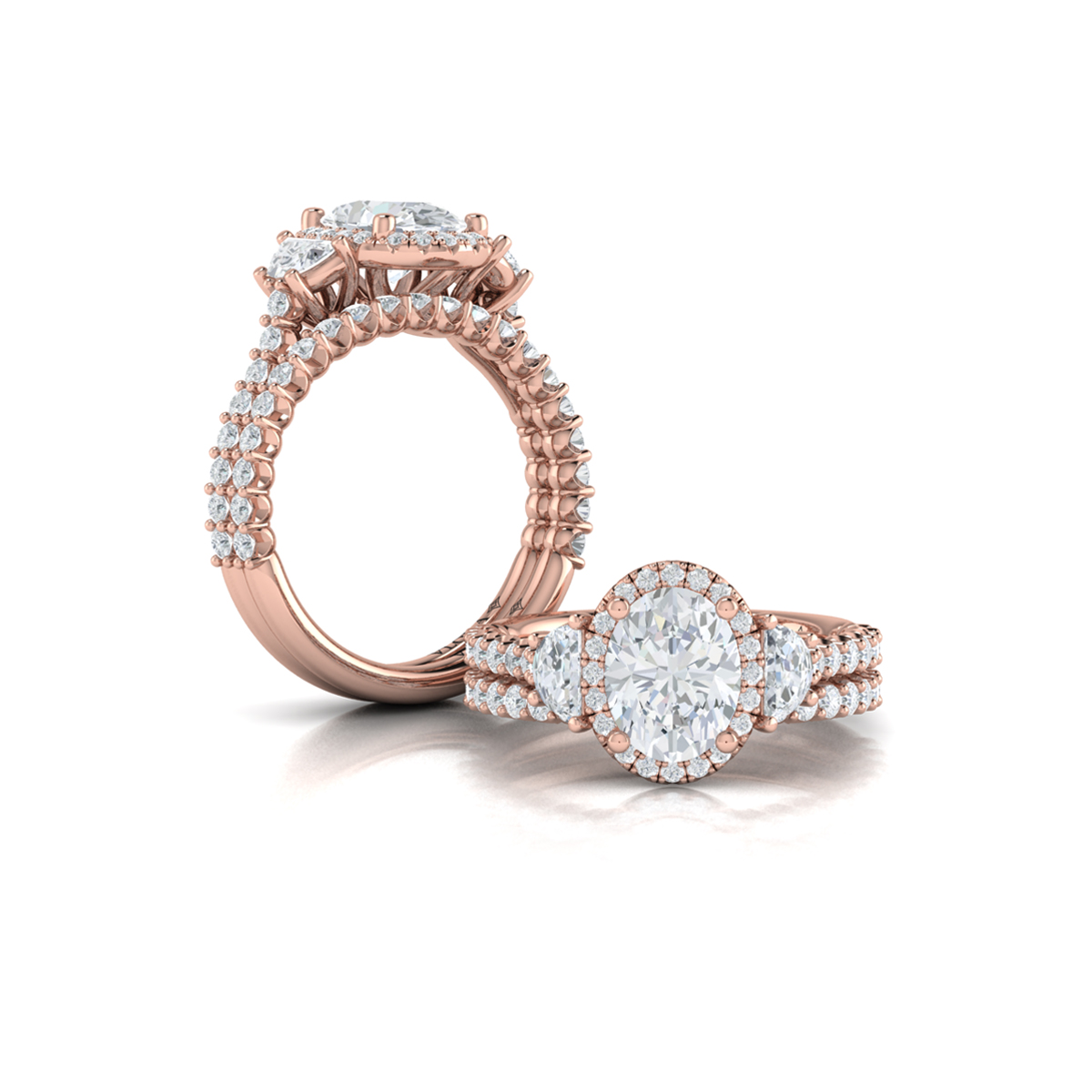 Vlora Three Stone, Halo Engagement Ring